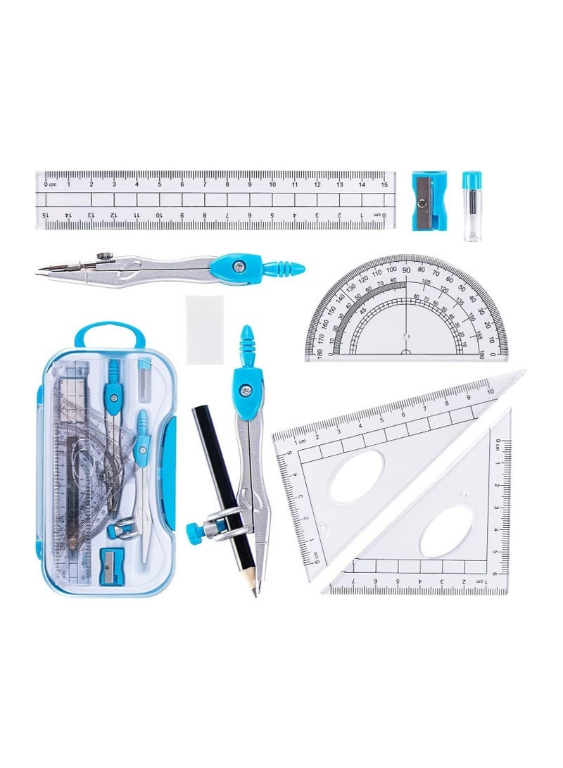Geometry Kit 10 Piece Math Tool Kit Compass Protractor Pencil Eraser Sharpener Square Triangle Ruler Lead - Image 1